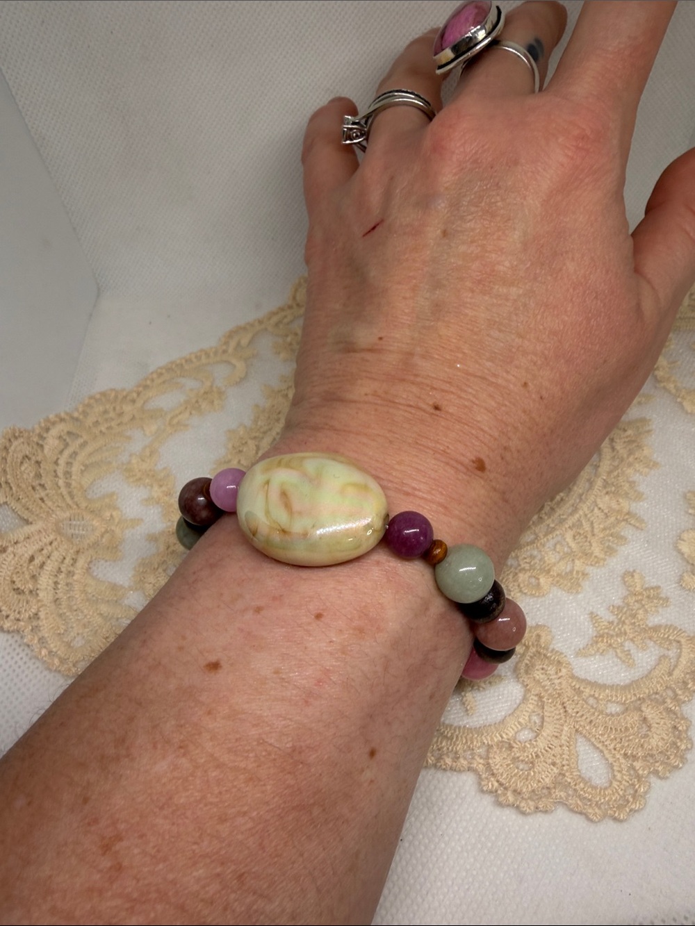 HEIRLOOM ROMANTIC Alxa Chalcedony Bracelet Handmade French Countryside Boho - Picture 2 of 5